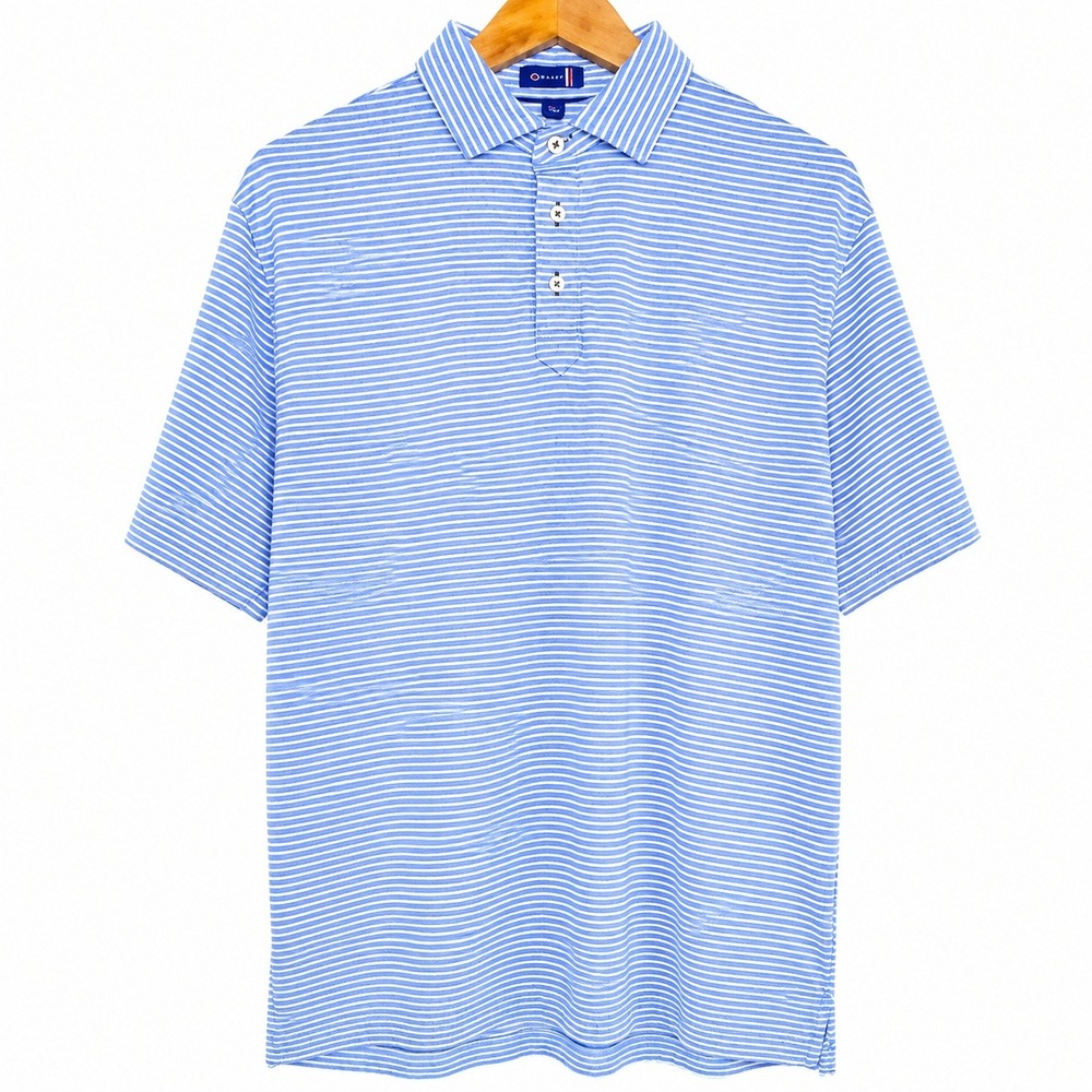 STITCH Golf Men Blue White Stripe Performance M/L Polo Stretch Preppy Golfcore